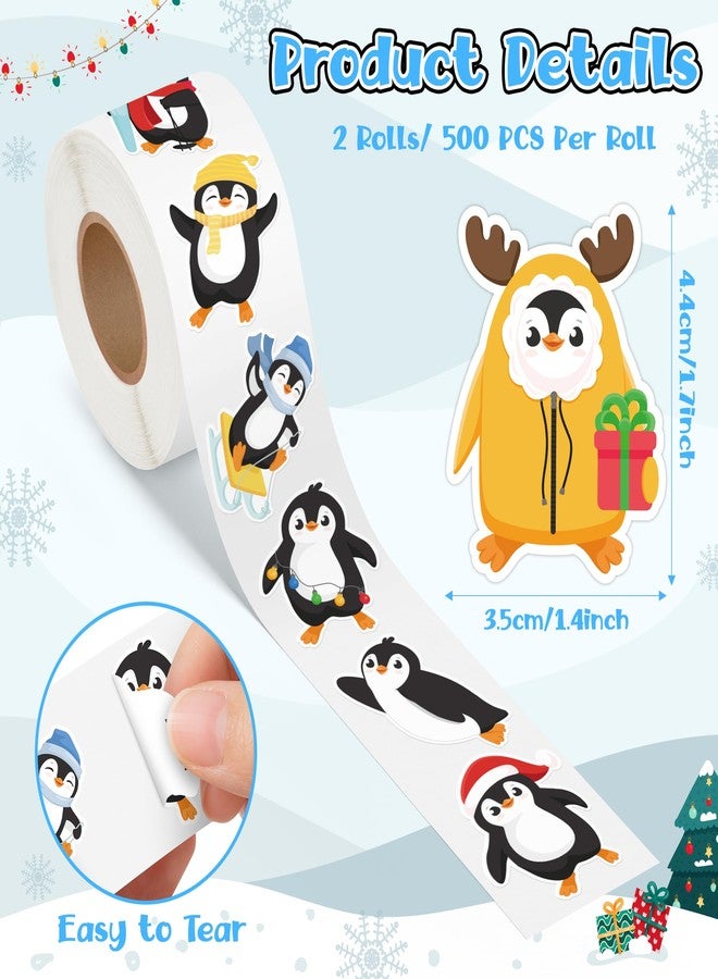 A1diee Winter Penguin Roll Stickers - Blue Cartoon Penguin Seals Envelope Tags DIY Craft Stickers for Water Bottle Holiday Baby Shower Birthday Party Gift Decor, 1000Pcs 16 Patterns - Image 2